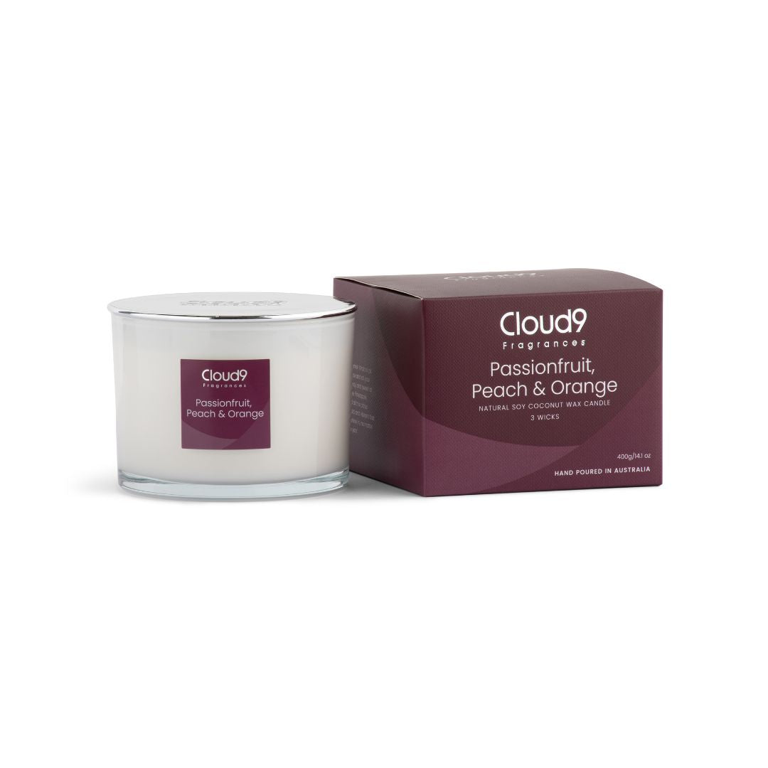 Passionfruit, Peach & Orange Scented Candle 3 Wick