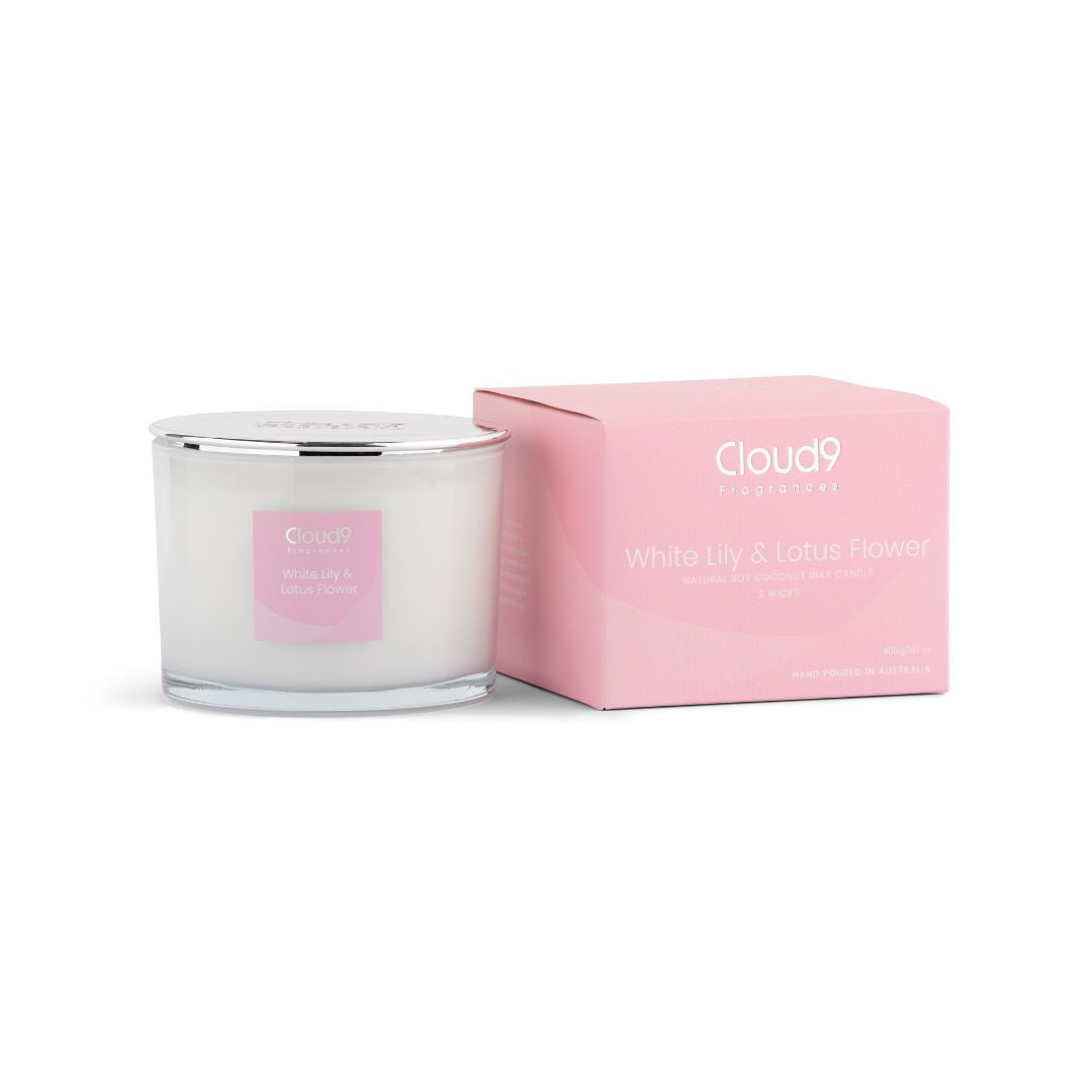 White Lily & Lotus Flower Scented Candle 3 Wick