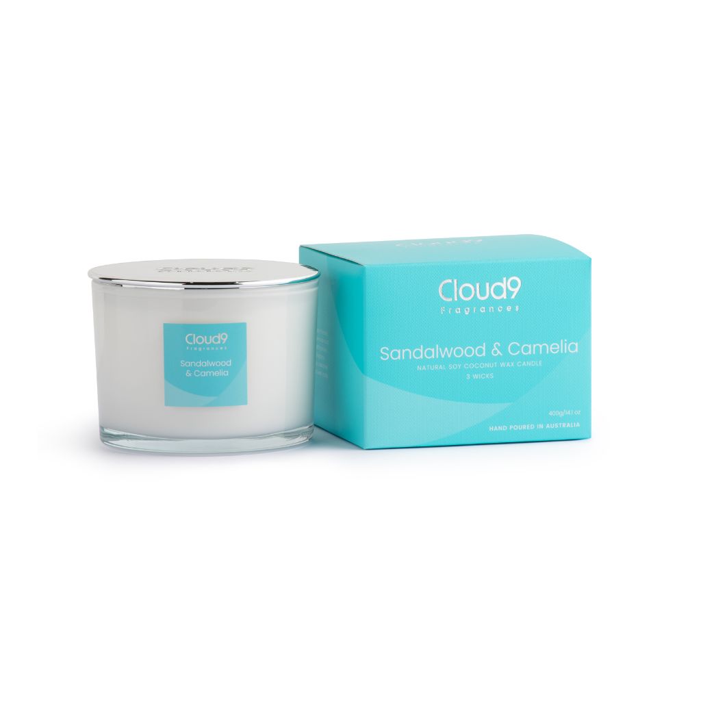Sandalwood &amp; Camelia Scented Candle 3 Wick
