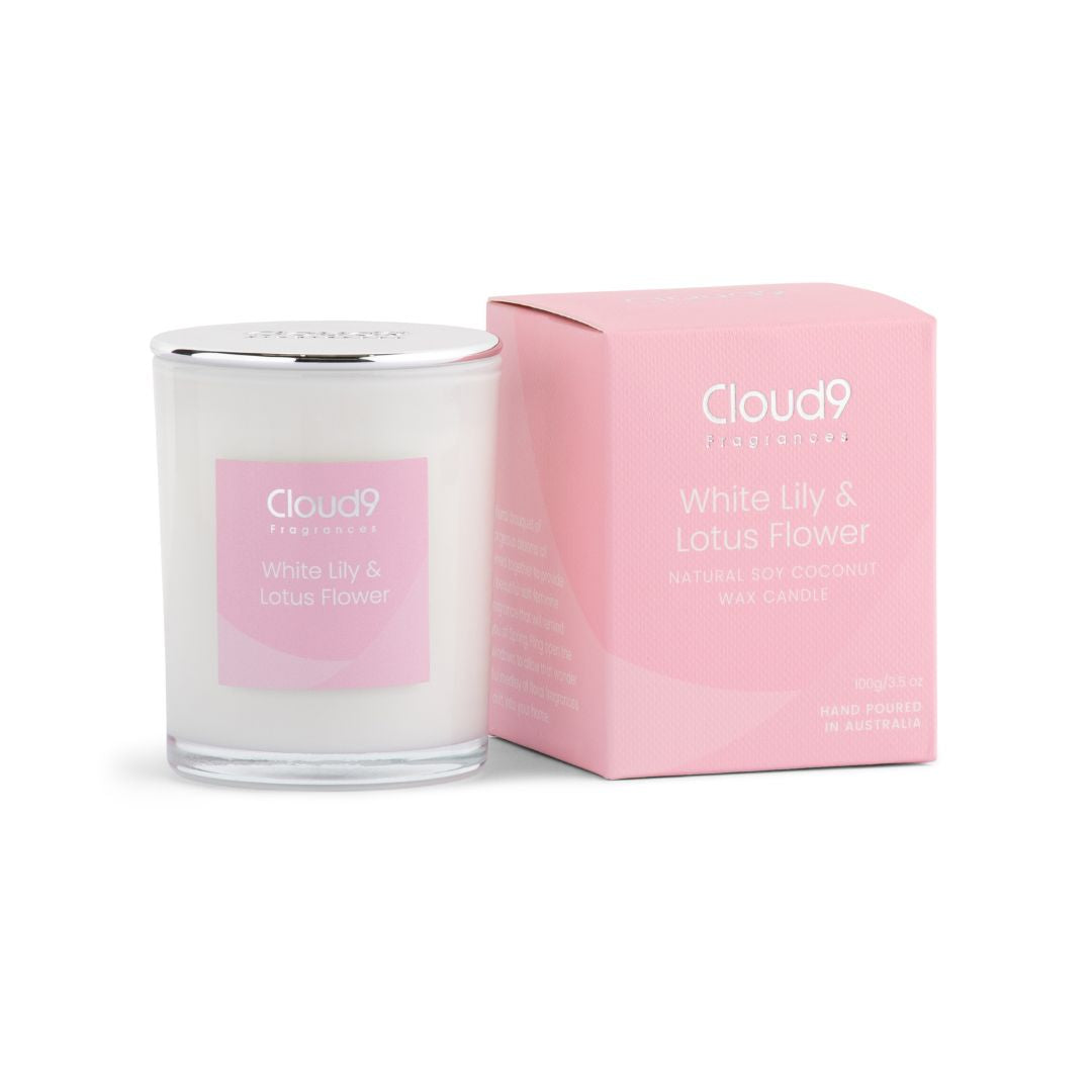 White Lily & Lotus Flower Scented Candle Small