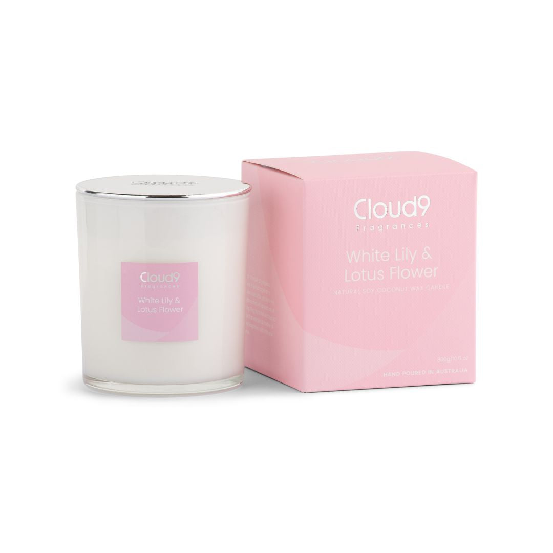 White Lily &amp; Lotus Flower Scented Candle